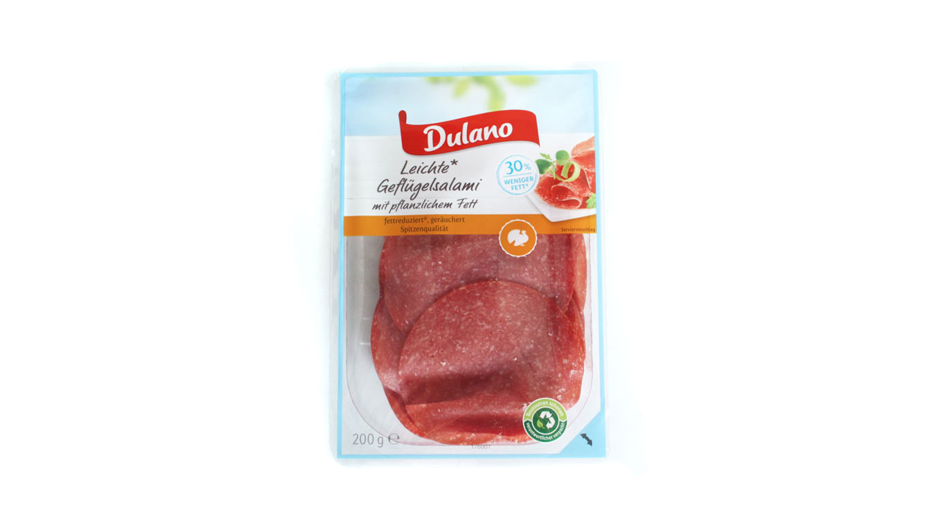Dulano Leichte Lebensmittelklarheit Geflügelsalami | pflanzlichem Fett mit