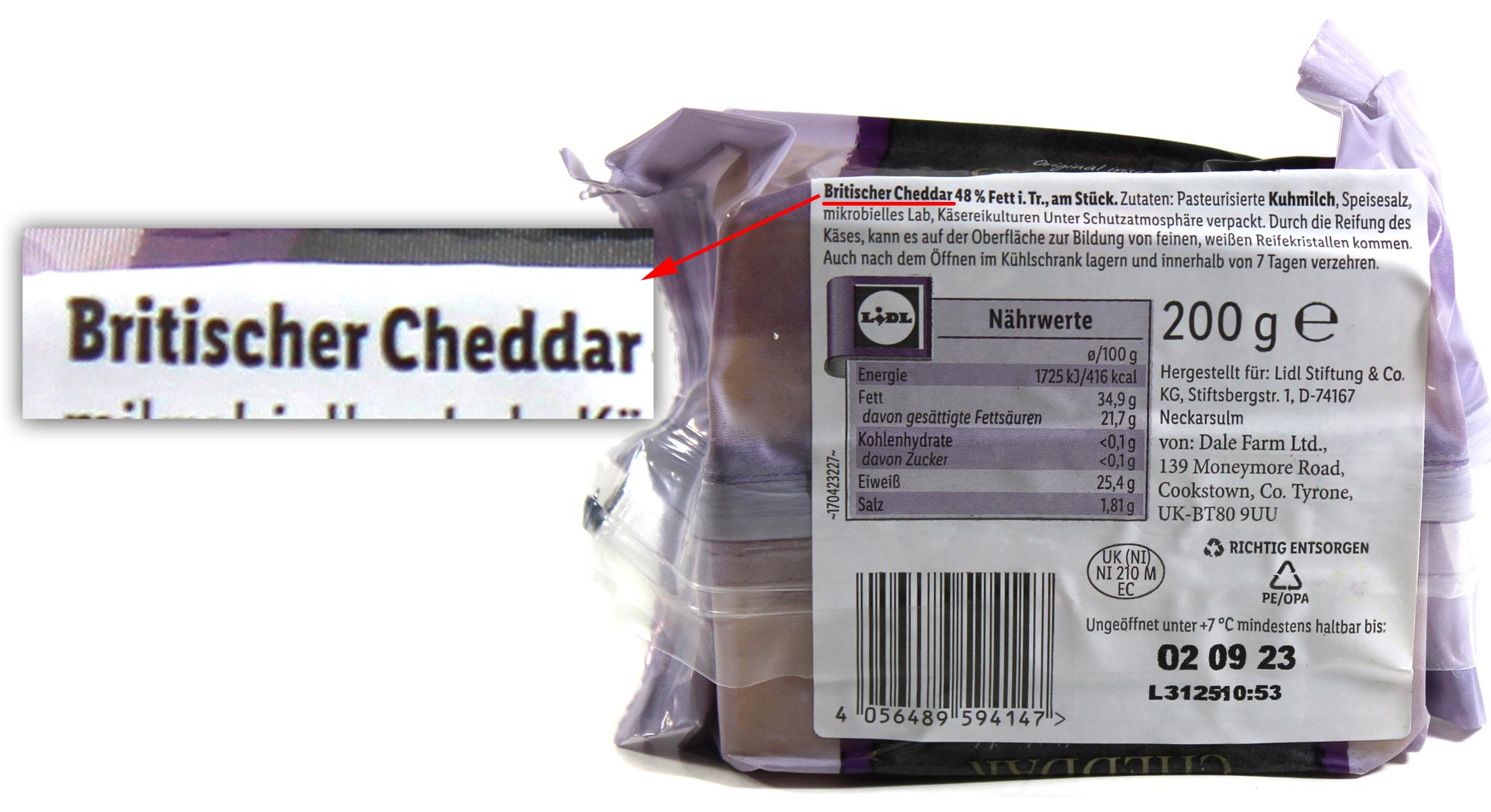 Lebensmittelklarheit Cheddar Original Irischer | Milbona