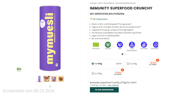 Mymuesli Immunity Superfood Crunchy, Mymuesli.com, 06.03.2024 