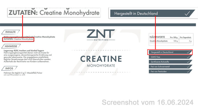 Etikett, ZNT Creatine Monohydrate, znt-nutrition.shop, 16.06.2024