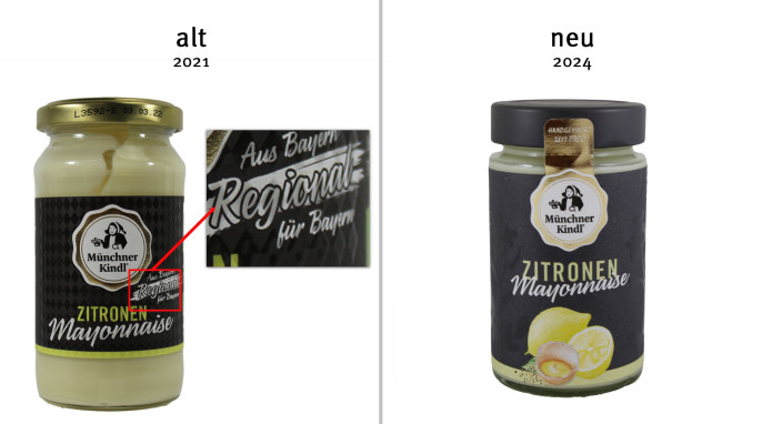 alt: Münchner Kind‘l Zitronen Mayonnaise, 2021; neu: 2024