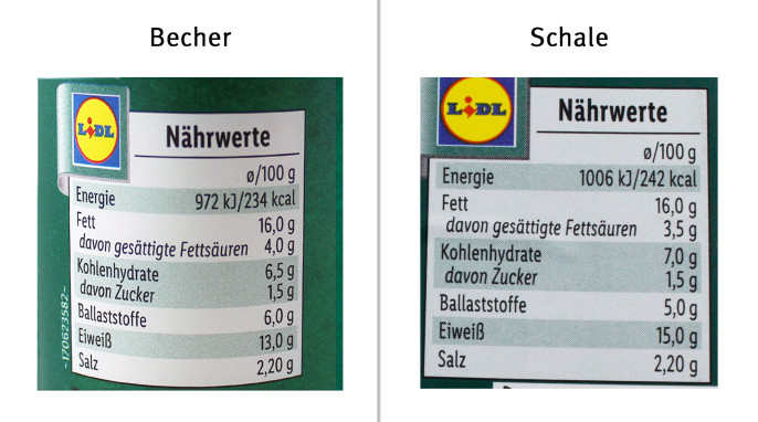 Nährwerte Becher, Vemondo vegane Snack Frikadellen; Nährwerte Schale, Vemondo vegane Snack Frikadellen