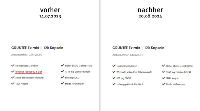 alt: Grüntee-Extrakt Kapseln, profuel.de, 14.07.2023; neu: 20.08.2024  