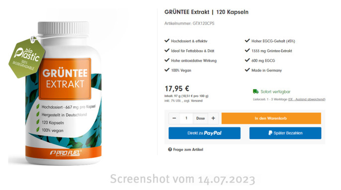 Grüntee-Extrakt Kapseln, profuel.de