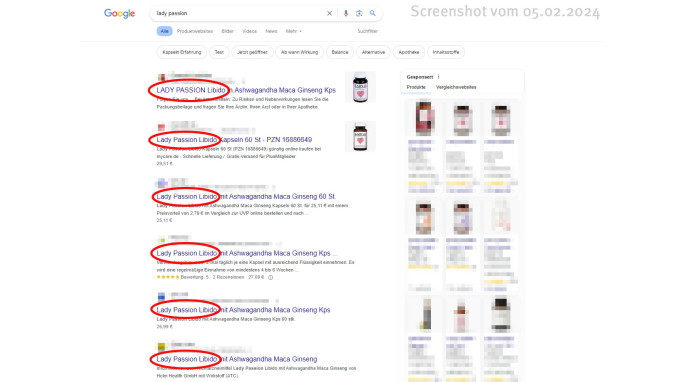 Internet-Suche, Screenshot vom 08.05.2024