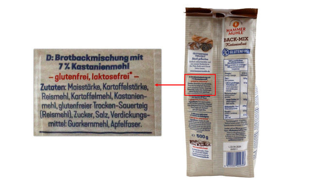 Hammer Mühle Back-Mix Kastanienbrot Bezeichnung + Zutaten, Hammer Mühle 