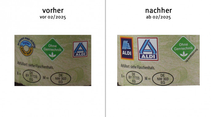 Entsorgungshinweis, Fair & Gut Frische Landmilch, vor 02/2025; neu: ab 02/2025 Entsorgungshinweis, Fair & Gut Frische Landmilch, vor 02/2025; neu: ab 02/2025