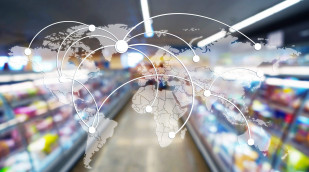 Logistik; Lebensmittel Weltkarte im Supermarkt