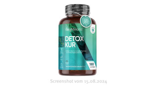 WeightWorld Detox Kur, Slimcenter.de, 15.08.2024 „Detox Kur“ steht auf der Verpackung mit Nahrungsergänzungsmittel.