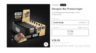 Angebot, Designer Bar Proteinriegel, Esn.com, 15.09.2025 Angebot, Designer Bar Proteinriegel, Esn.com, 15.09.2025