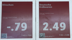 Preisauszeichnung Erdbeeren/Kirschen Preisauszeichnung Erdbeeren/Kirschen