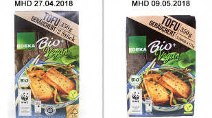 Mindesthaltbarkeitsdatum 27.04.2018, Edeka Tofu geräuchert – Bio + Vegan; Mindesthaltbarkeitsdatum 29.05.2018, Edeka Tofu geräuchert – Bio + Vegan