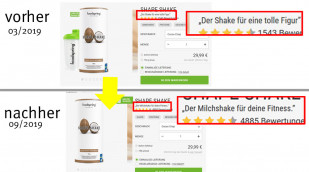 alt: Angebot foodspring Shape Shake, foodspring.de 05.03.2019; neu: 27.09.2019