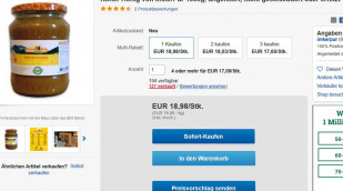 Angebot Roher Honig ungefiltert, nicht erhitzt, 1000 g, ebay.de, Screenshot 23.03.2020