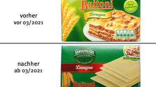 alt: Buitoni Lasagne, vor 03/2021; neu: ab 03/2021