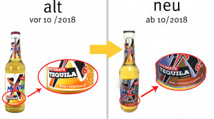 alt: Karlsberg Mixery Ultimative Tequila vor 10/2018; neu: Karlsberg Mixery Ultimative Tequila flavour, ab 10/2018, Herstellerfoto