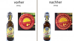 alt: Mönchshof Biermischgetränk Natur Radler, 2015; neu: 2019