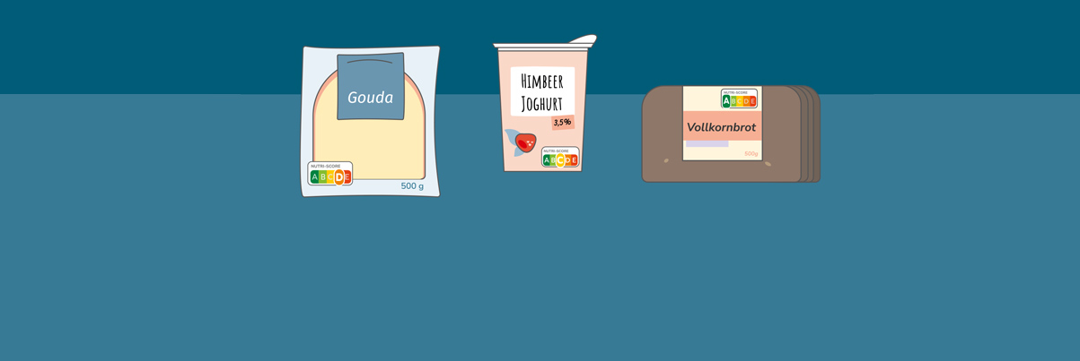 Drei Beispielproduktemit Nutri-Score Drei Beispielproduktemit Nutri-Score