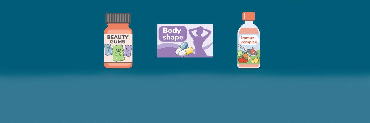 Drei Packungen mit Nahrungsergänzungsmitteln Drei Packungen mit Nahrungsergänzungsmitteln