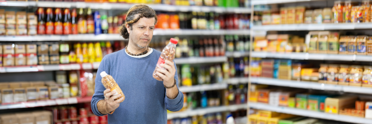 Verbraucher vergleicht zwei ähnliche Produkte Verbraucher vergleicht zwei ähnliche Produkte